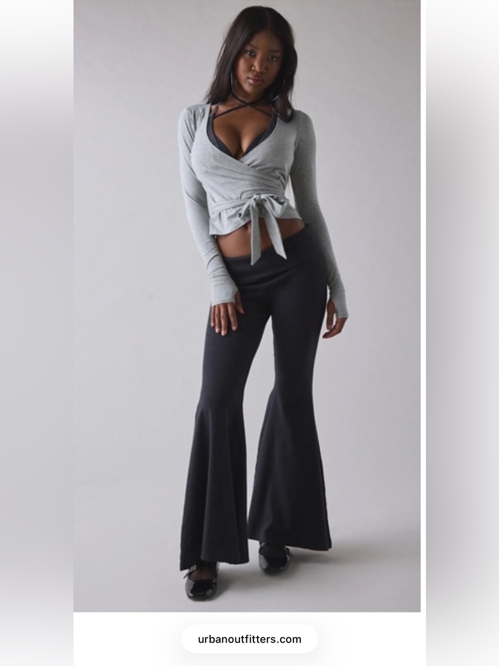 Women's Black Foldover Flared Pants